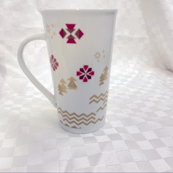 Starbucks 2013 Holiday Christmas Village Coffee Mug 18 oz Tall Red Gold Houses - Picture 1 of 9